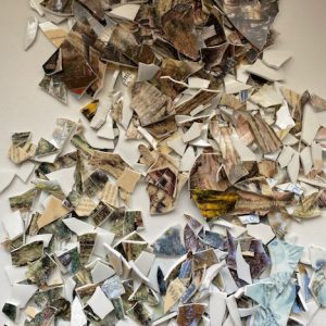 Crockery offcuts in browns and earths