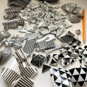 Crockery offcuts in blacks and greys