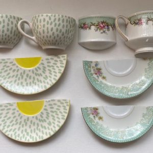 Vintage and new half tea cup mosaic sets